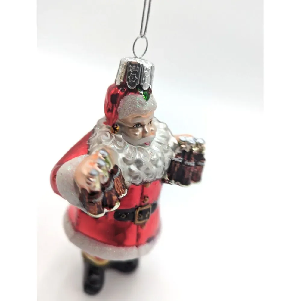 Coca-Cola‎ Kurt Adler Glass Santa Holding 6-Packs Holiday Christmas Ornament